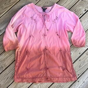 Zero Zero Woman Pink Boho Beaded Top 100% Cotton Size 1X